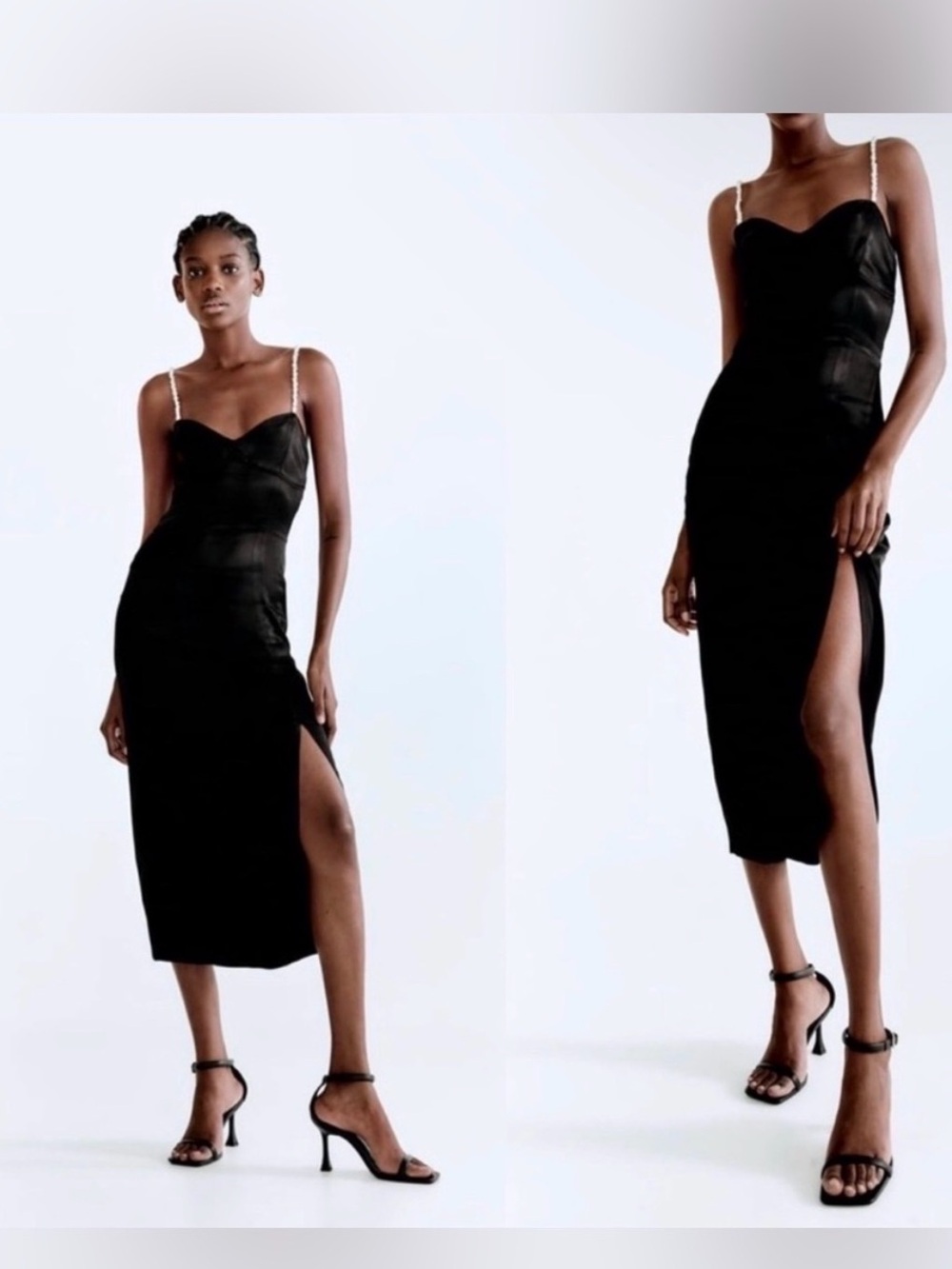 Elegant Black Dress with Pearl-Strap Detail - Zara - NWT